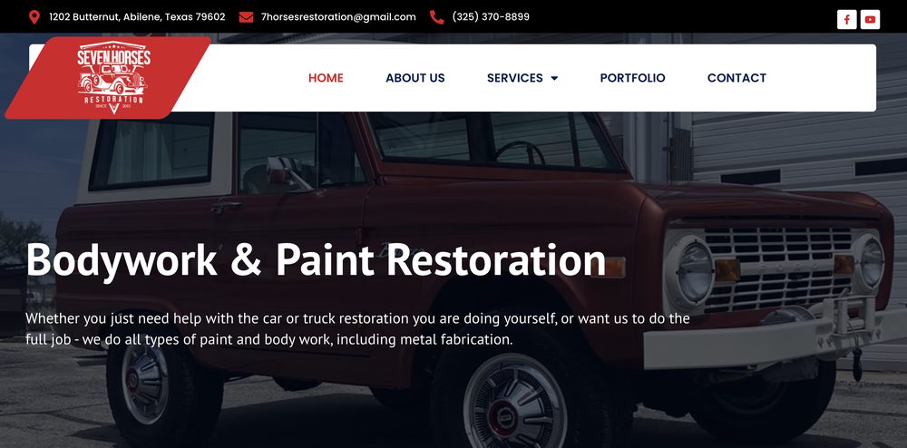 Screenshot of the 7 Horses Restoration website