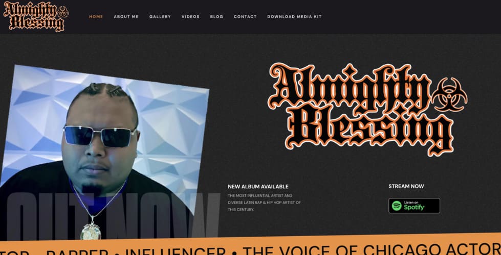 Screenshot of the Almighty Blessing website