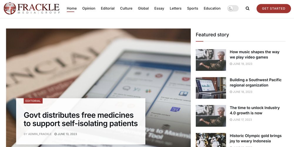 Screenshot of the Frackle Media website